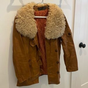 Leather fur jacket